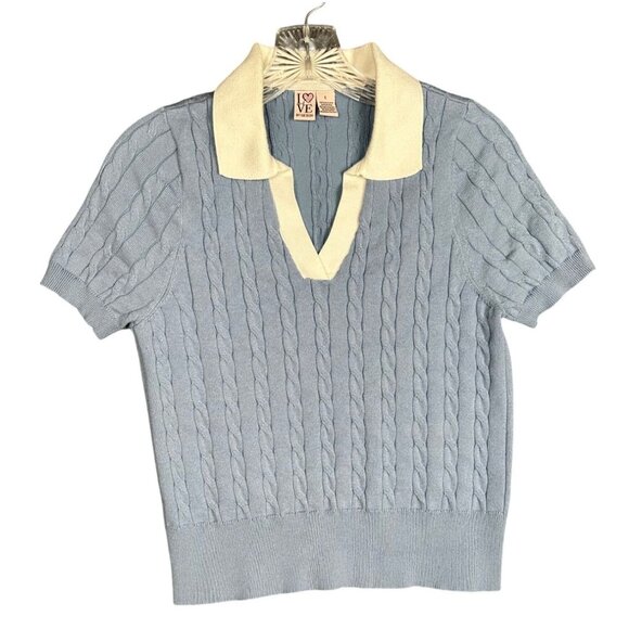 Love By Design Sweaters - 🍁Preppy V-Neck Sweater Pale Blue with Cream Collar